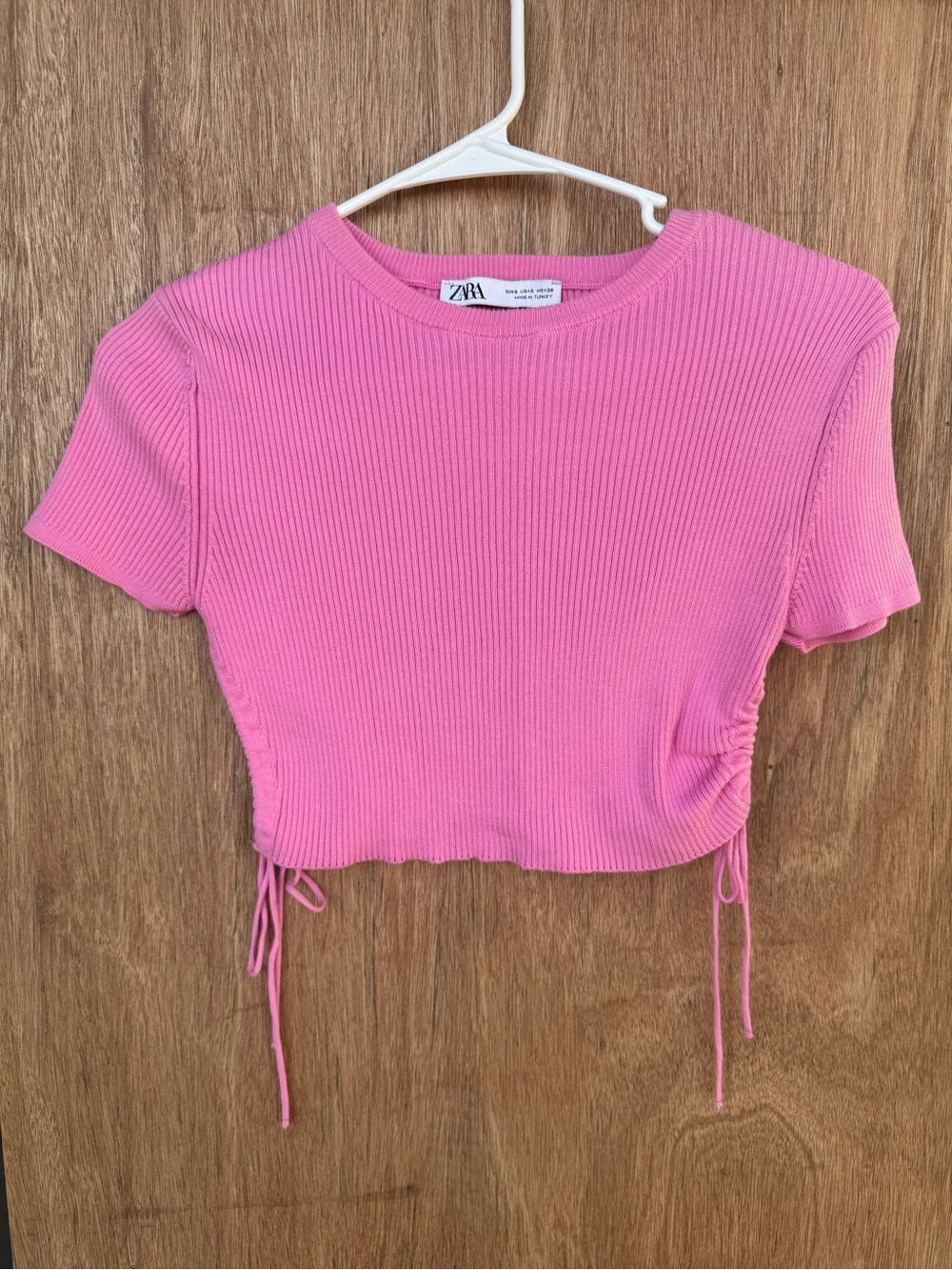 Zara Bubblegum Pink Ribbed Crop Top with Side Ties